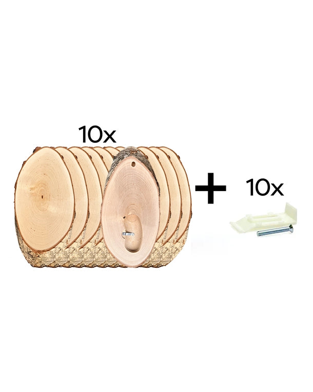 Birken-Trophäenschilder 10er-Set für Reh- oder Gams-Trophäen, ca. 22x12 cm, mit Kunststoff-Trophäenklammern – robuste und langlebige Jagdtrophäenschilder aus traditionellem Birkenholz, ideal zum Aufsetzen und Montieren.