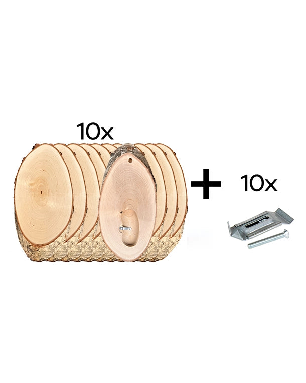 Birken-Trophäenschilder 10er-Set mit Kieferfach für Reh- oder Gams-Trophäen, ca. 22x12 cm, inklusive Stahl-Trophäenklammern – robuste, langlebige und stilvolle Schilder für die Jagdtrophäenmontage, mit Fach zur Aufbewahrung des Unterkiefers.