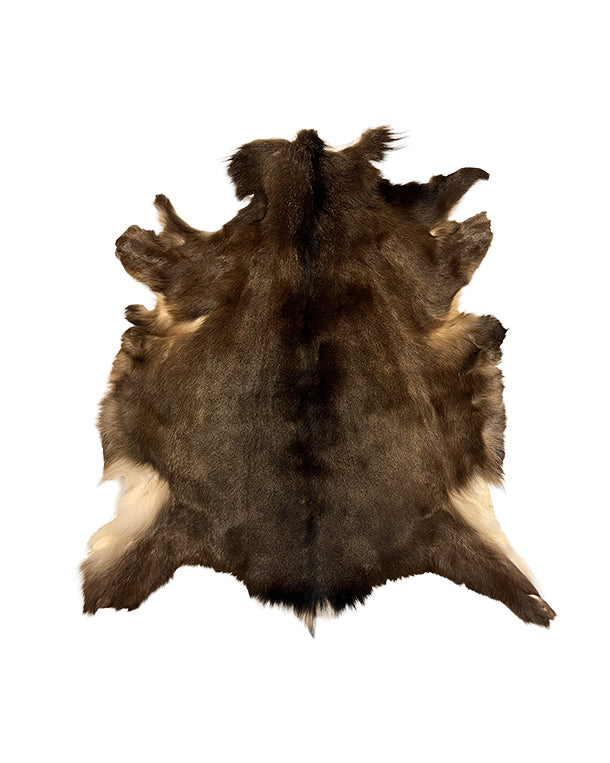 Ein Sikahirschfell auf einer Bank im Freien; dank seiner isolierenden Eigenschaften und der hohlen Haare bietet es bei kaltem Wetter angenehme Wärme und bleibt auch im Sommer kühl – ideal für Gartenbänke, Stühle oder als Picknickdecke