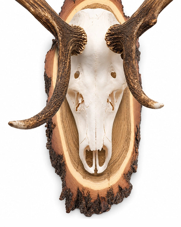 Rothirsch auf Akazien Trophäenschild grosse Trophäenschilder 50cm für Hirsch Trophäen
