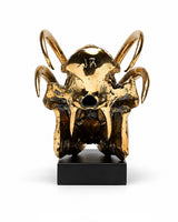 Babirusa-Schädel aus polierter Bronze auf schwarzem Sockel, Ansicht von hinten