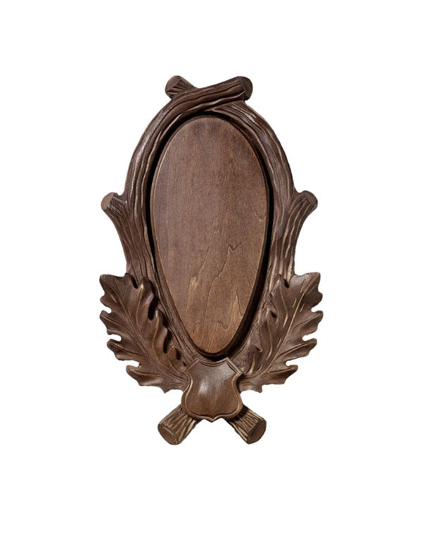 Carved linden wood shield for deer trophies