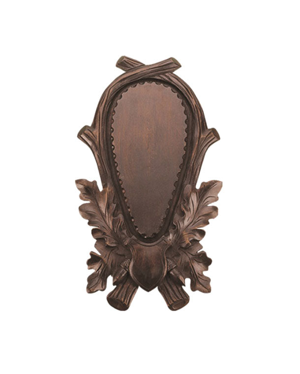 Carved linden wood shield for deer trophies