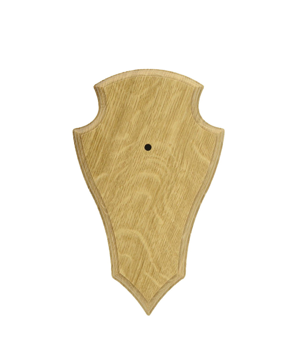 Gefräste Trophäenschilder in Wappenform aus massivem Eichenholz für Reh- und Gamsgehörn – stilvolle Präsentation von Jagdtrophäen.