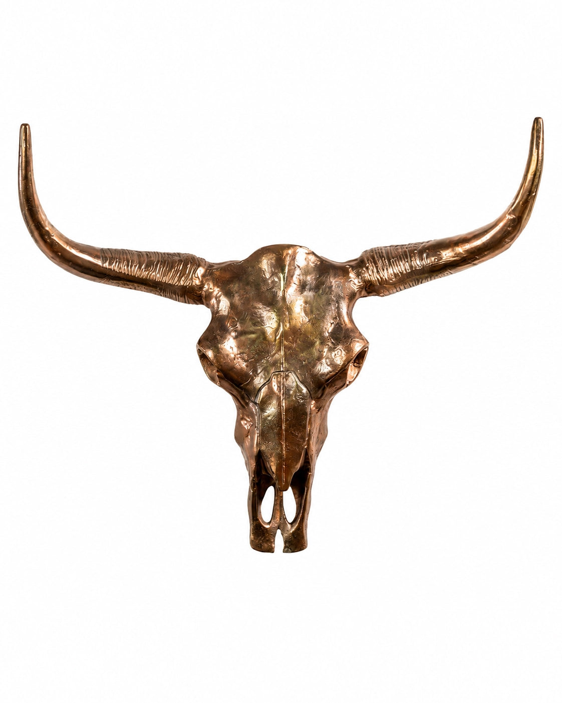 Kupfer Longhorn Schädel aus Aluminium als moderne Wanddekoration.